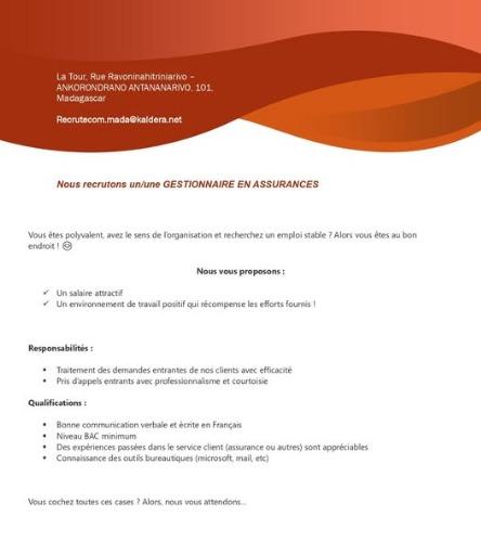 🚀 #recrutement
-  Gestionnaire en Assurance ...